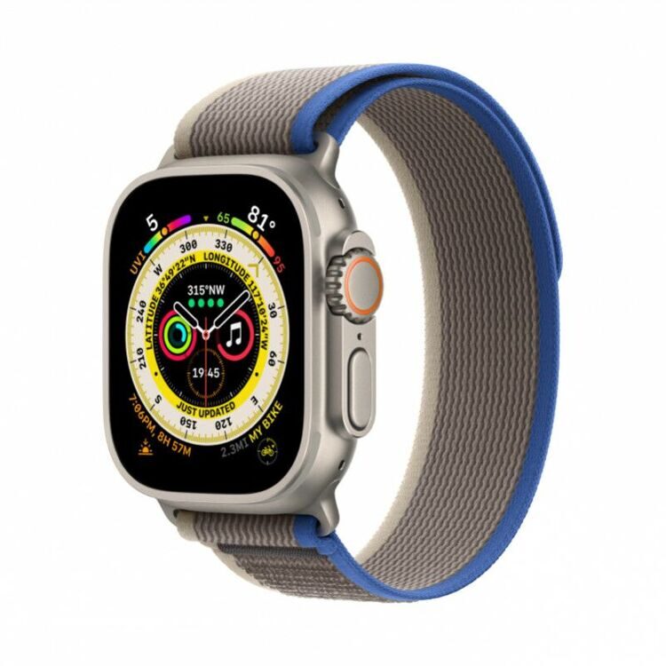 Apple Watch Ultra GPS + Cellular, 49 мм корпус из титана, ремешок Trail синего/серого цвета